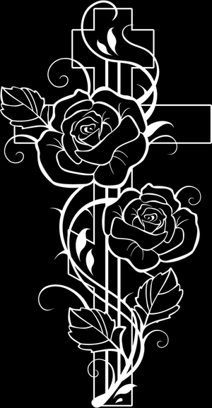 крест за двумя розами - картинки для гравировки